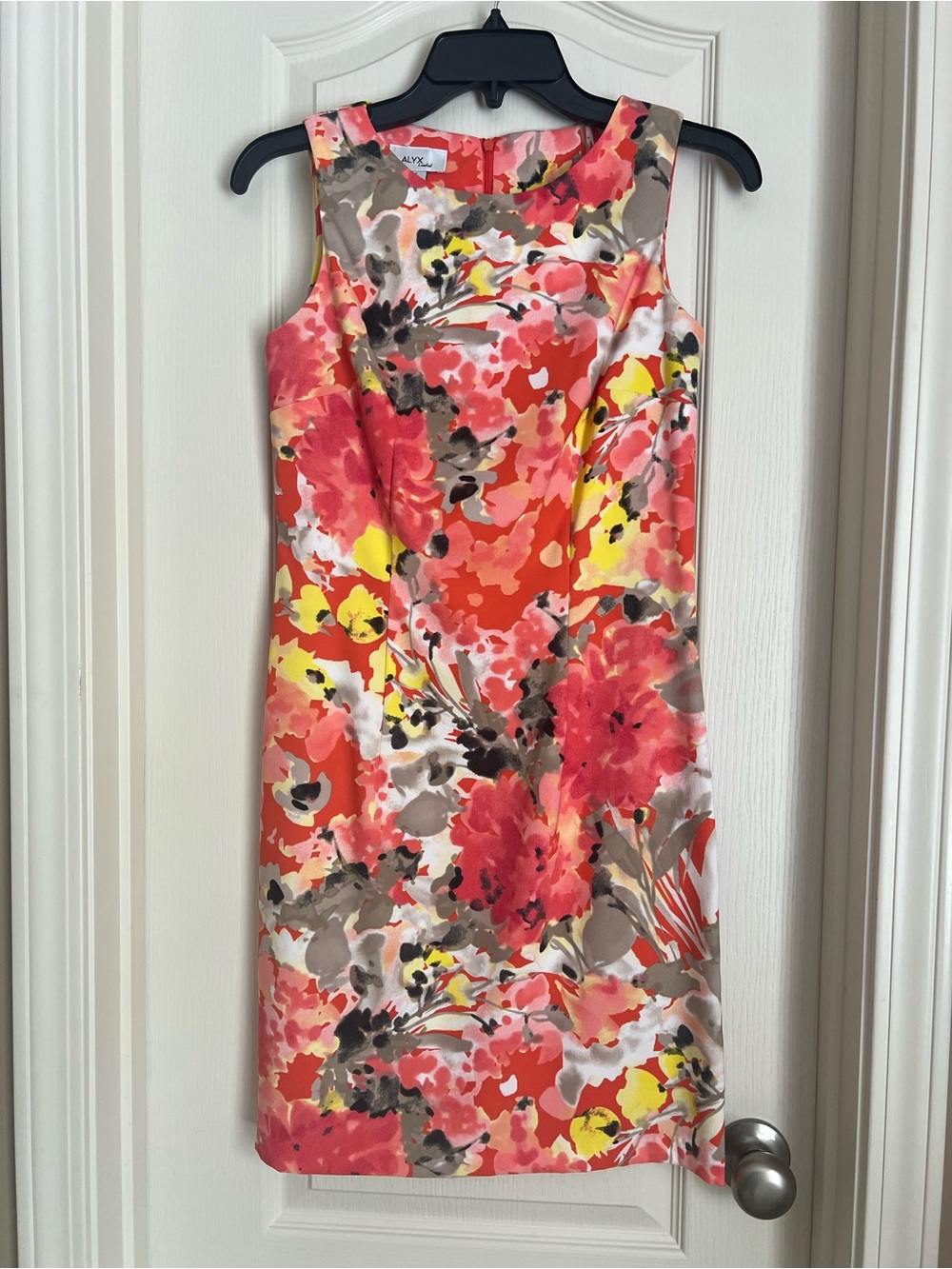 ALYX Coral-Print Sleeveless Midi Dress with Yellow & Neutral Accents